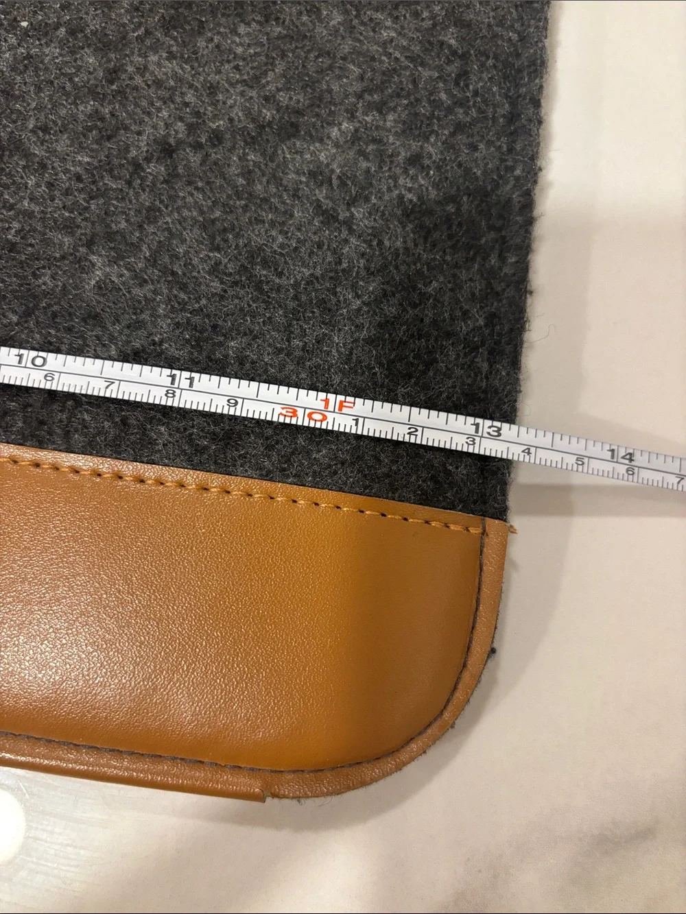 5/$15! Gray Felt & Tan Faux Leather Laptop Sleeve